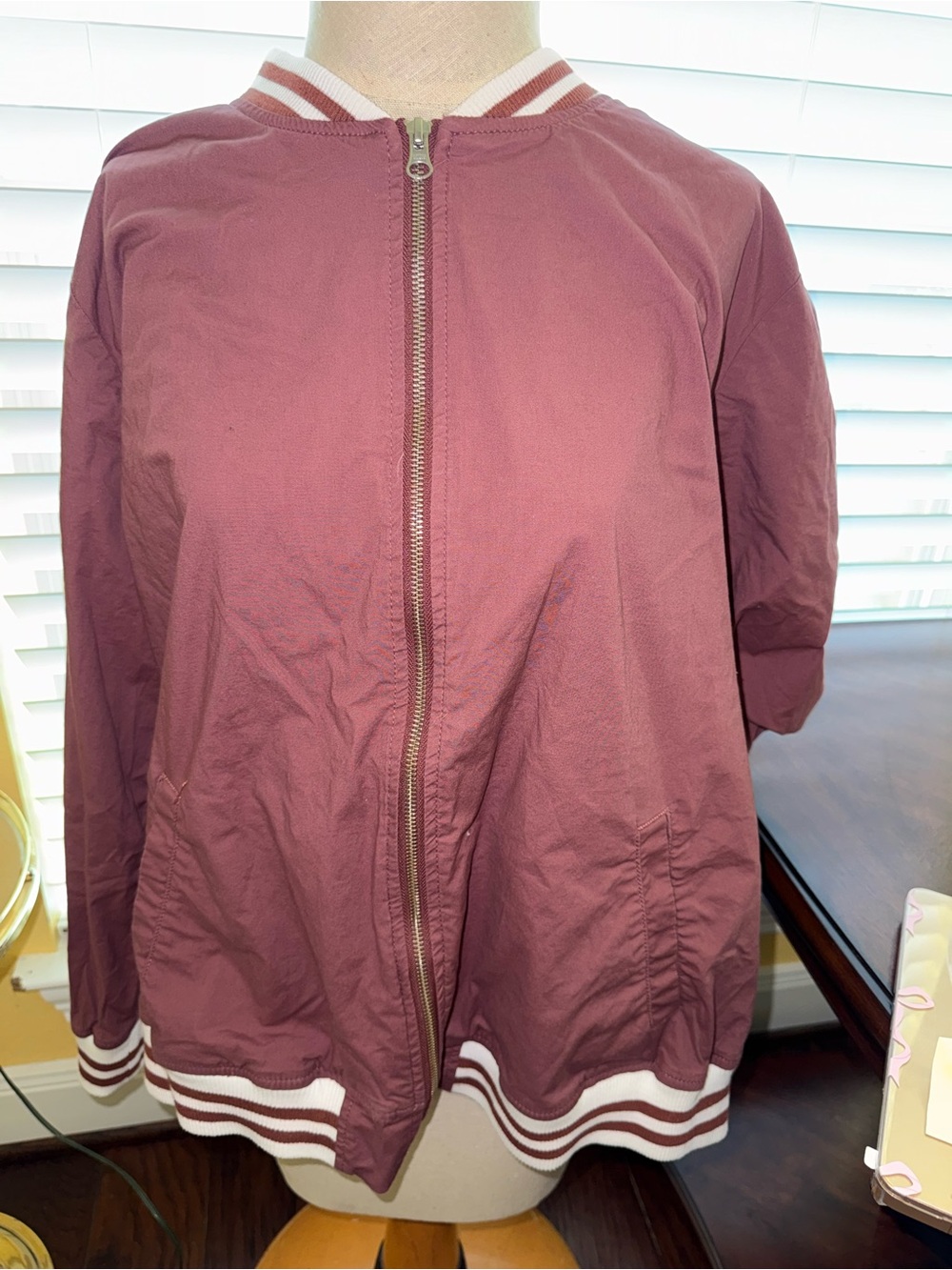 torrid Maroon Bomber Jacket with White Striped Trim